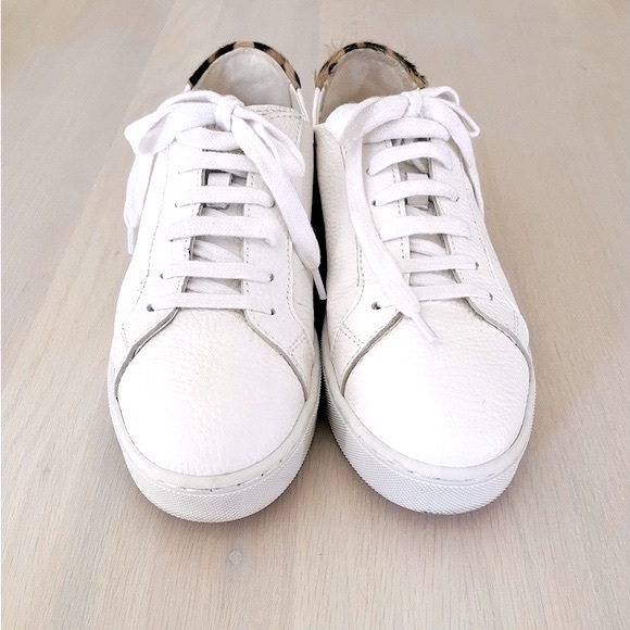 ZARA white leather platform sneakers with genuine cow hair leopard trim - Picture 2 of 7